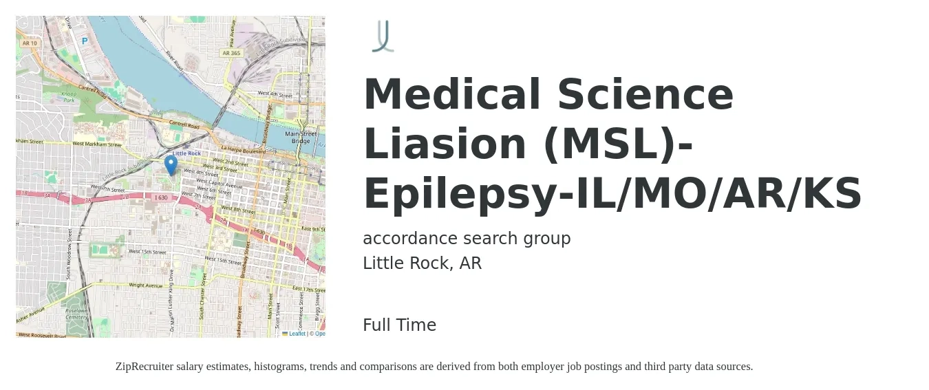 accordance search group job posting for a Medical Science Liasion (MSL)-Epilepsy-IL/MO/AR/KS in Little Rock, AR with a salary of $35 to $102 Hourly with a map of Little Rock location.