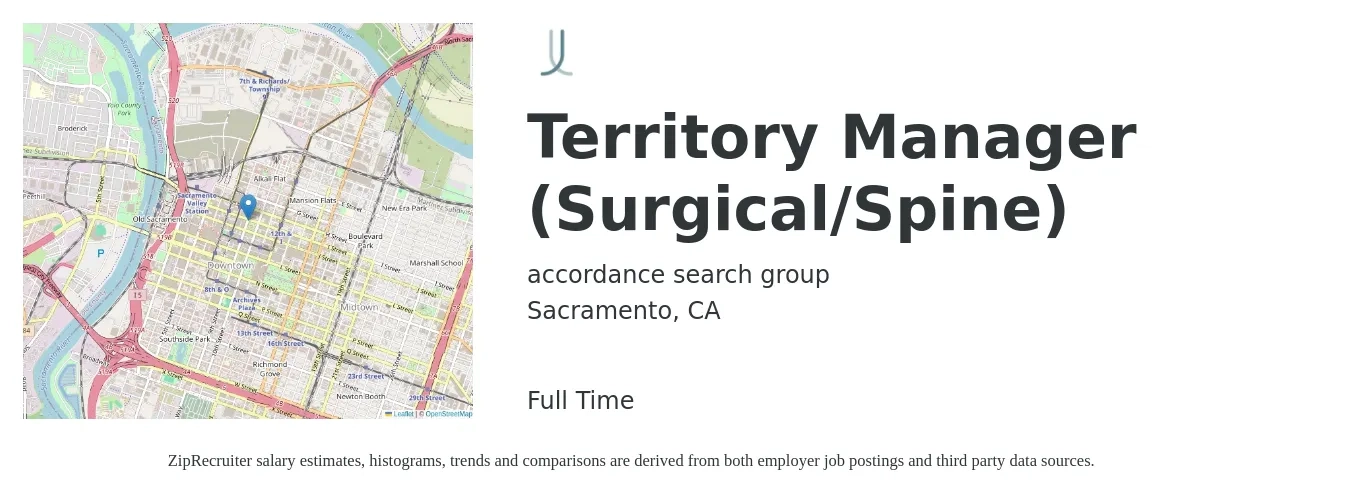 accordance search group job posting for a Territory Manager (Surgical/Spine) in Sacramento, CA with a map of Sacramento location.