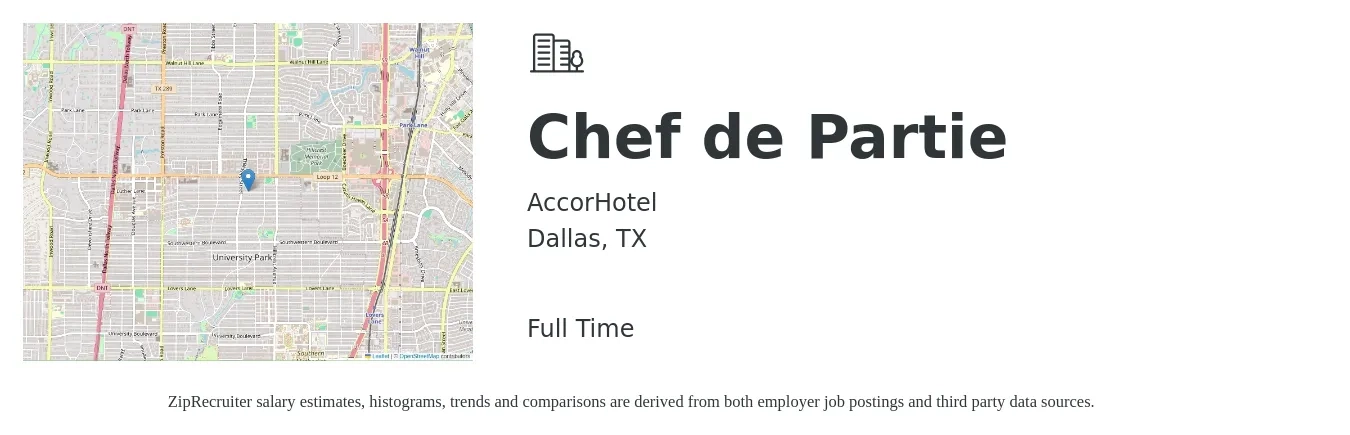 AccorHotel job posting for a Chef de Partie in Dallas, TX with a salary of $19 to $24 Hourly with a map of Dallas location.