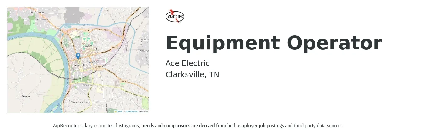 Ace Electric job posting for a Equipment Operator in Clarksville, TN with a salary of $16 to $22 Hourly with a map of Clarksville location.