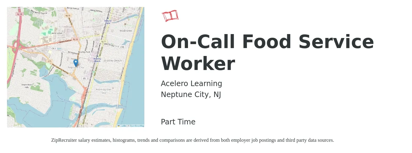 Acelero Learning job posting for a On-Call Food Service Worker in Neptune City, NJ with a salary of $16 to $19 Hourly with a map of Neptune City location.