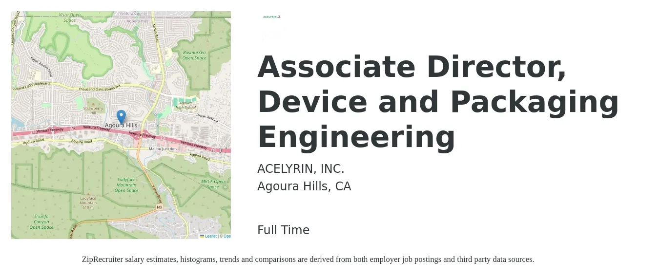 ACELYRIN, INC. job posting for a Associate Director, Device and Packaging Engineering in Agoura Hills, CA with a salary of $170,000 to $190,000 Yearly with a map of Agoura Hills location.