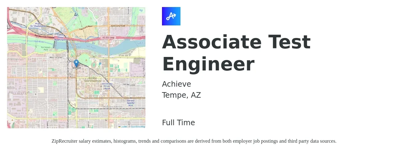 Achieve job posting for a Associate Test Engineer in Tempe, AZ with a salary of $60,000 to $70,000 Yearly with a map of Tempe location.