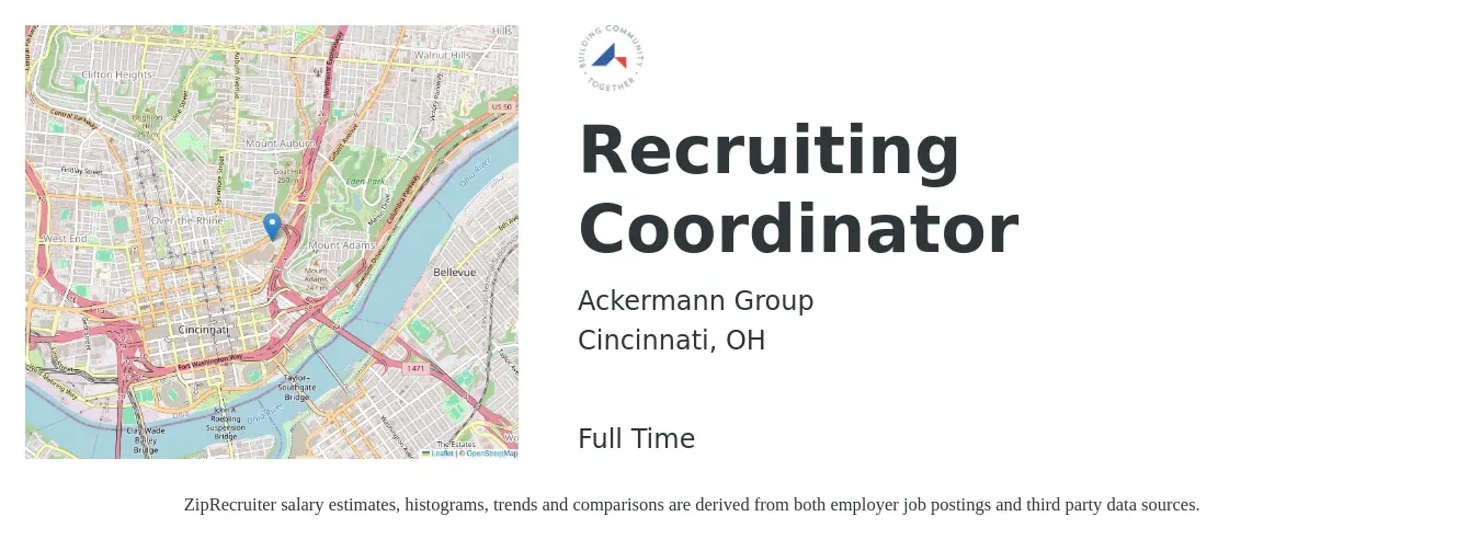 Ackermann Group job posting for a Recruiting Coordinator in Cincinnati, OH with a salary of $19 to $26 Hourly with a map of Cincinnati location.
