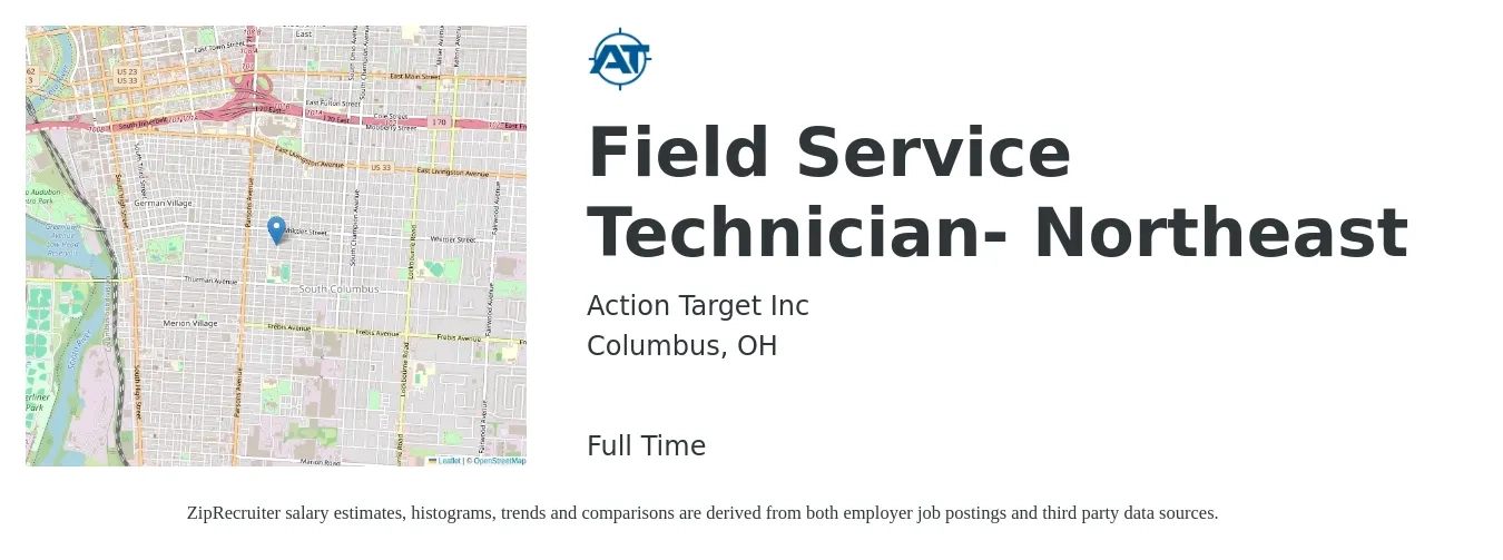 Action Target Inc job posting for a Field Service Technician- Northeast in Columbus, OH with a salary of $19 to $29 Hourly with a map of Columbus location.