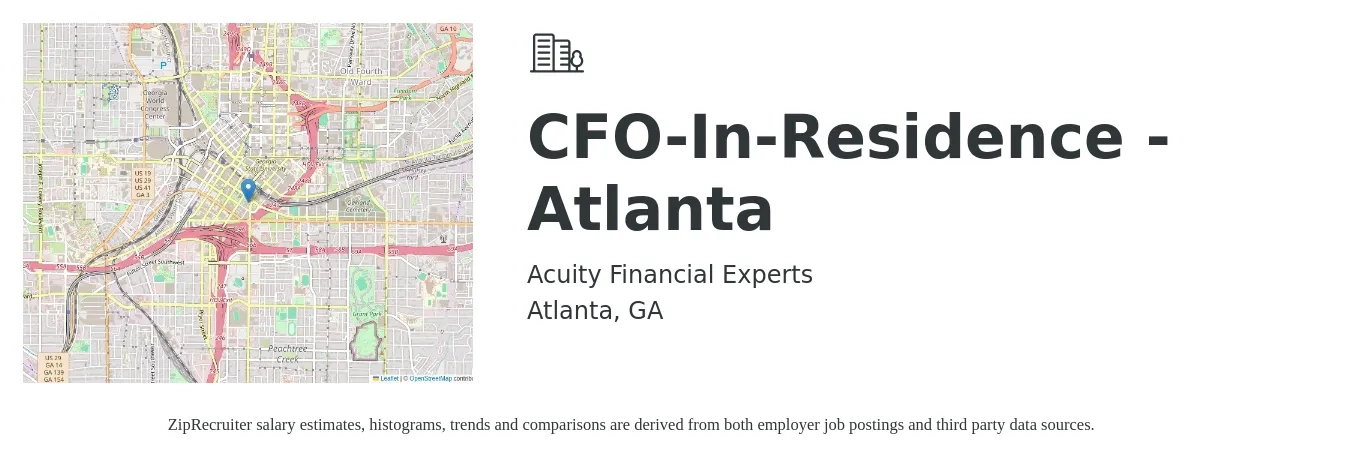 Acuity Financial Experts job posting for a CFO-In-Residence - Atlanta in Atlanta, GA with a salary of $135,600 to $384,700 Yearly with a map of Atlanta location.