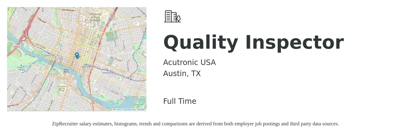 Acutronic USA job posting for a Quality Inspector in Austin, TX with a salary of $16 to $24 Hourly with a map of Austin location.