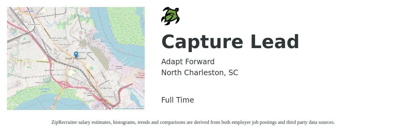 Adapt Forward job posting for a Capture Lead in North Charleston, SC with a salary of $55,800 to $102,600 Yearly with a map of North Charleston location.