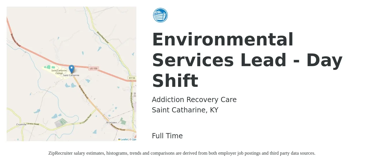 Addiction Recovery Care job posting for a Environmental Services Lead - Day Shift in Saint Catharine, KY with a salary of $14 to $18 Hourly with a map of Saint Catharine location.