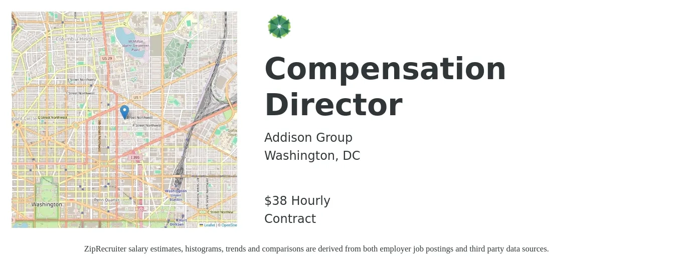 Addison Group job posting for a Compensation Director in Washington, DC with a salary of $40 Hourly with a map of Washington location.