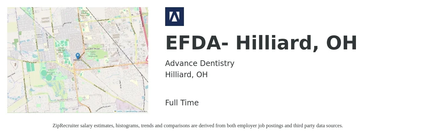 Advance Dentistry job posting for a EFDA- Hilliard, OH in Hilliard, OH with a salary of $19 to $24 Hourly with a map of Hilliard location.
