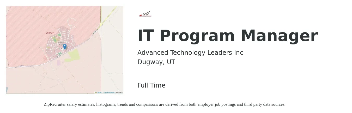 Advanced Technology Leaders Inc job posting for a IT Program Manager in Dugway, UT with a salary of $105,500 to $105,900 Yearly with a map of Dugway location.