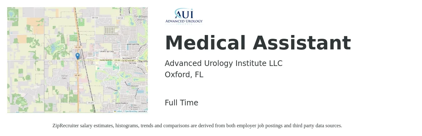 Advanced Urology Institute LLC job posting for a Medical Assistant in Oxford, FL with a salary of $15 to $20 Hourly with a map of Oxford location.