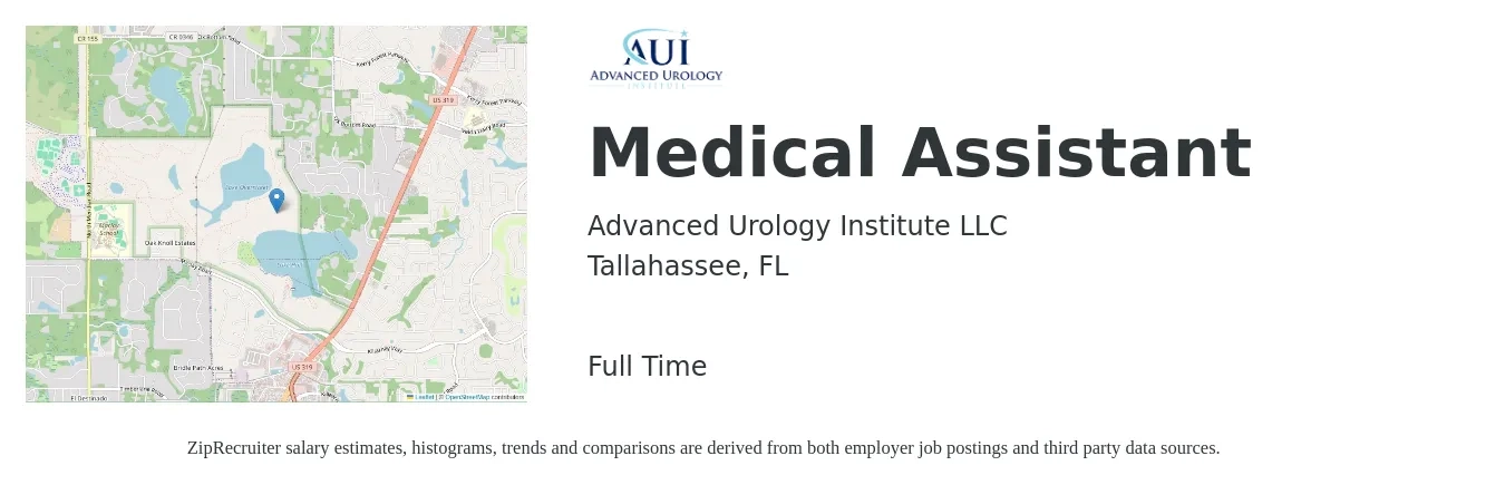 Advanced Urology Institute LLC job posting for a Medical Assistant in Tallahassee, FL with a salary of $15 to $19 Hourly with a map of Tallahassee location.