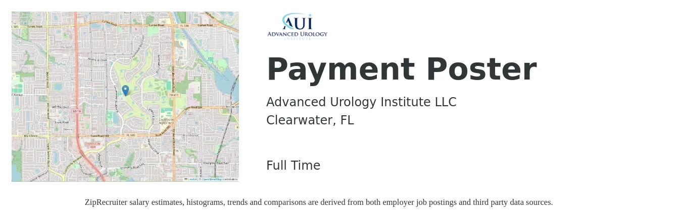 Advanced Urology Institute LLC job posting for a Payment Poster in Clearwater, FL with a salary of $16 to $20 Hourly with a map of Clearwater location.