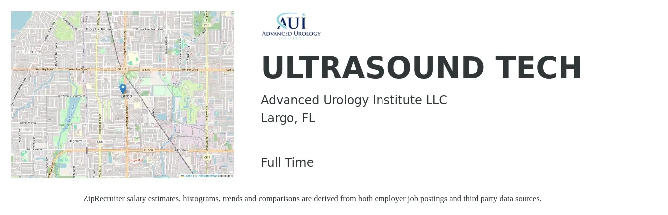 Advanced Urology Institute LLC job posting for a ULTRASOUND TECH in Largo, FL with a salary of $1,090 to $2,190 Weekly with a map of Largo location.