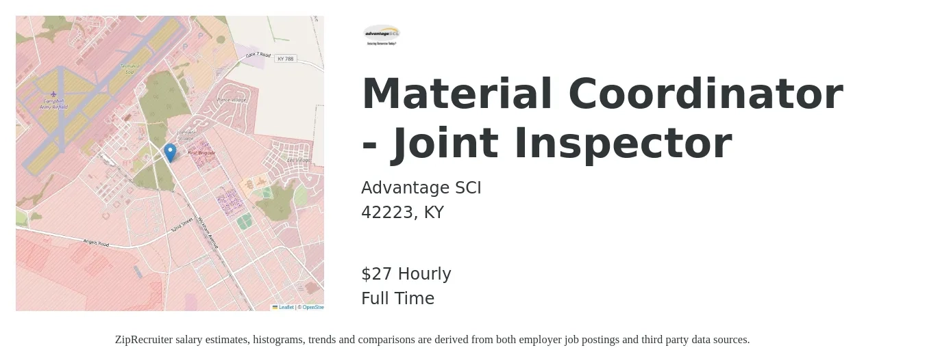 Advantage SCI job posting for a Material Coordinator - Joint Inspector in 42223, KY with a salary of $29 Hourly with a map of 42223 location.