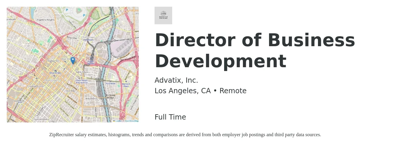 Advatix, Inc. job posting for a Director of Business Development in Los Angeles, CA with a salary of $100,700 to $163,200 Yearly with a map of Los Angeles location.
