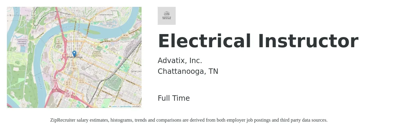 Advatix, Inc. job posting for a Electrical Instructor in Chattanooga, TN with a salary of $24 to $33 Hourly with a map of Chattanooga location.