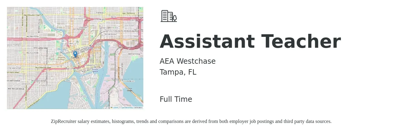 AEA Westchase job posting for a Assistant Teacher in Tampa, FL with a salary of $13 to $17 Hourly with a map of Tampa location.