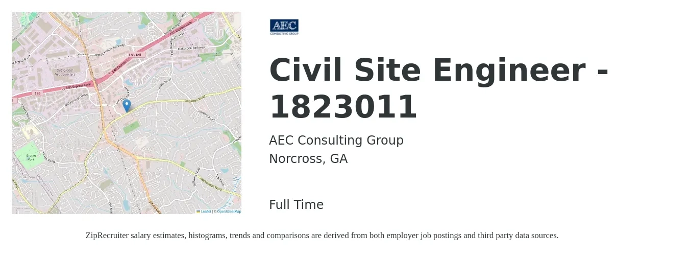 AEC Consulting Group job posting for a Civil Site Engineer - 1823011 in Norcross, GA with a salary of $62,100 to $90,700 Yearly with a map of Norcross location.