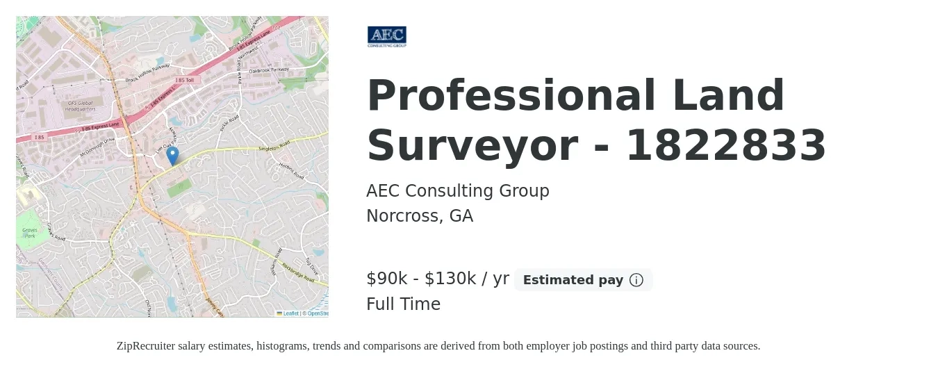 AEC Consulting Group job posting for a Professional Land Surveyor - 1822833 in Norcross, GA with a salary of $90,000 to $130,000 Yearly with a map of Norcross location.
