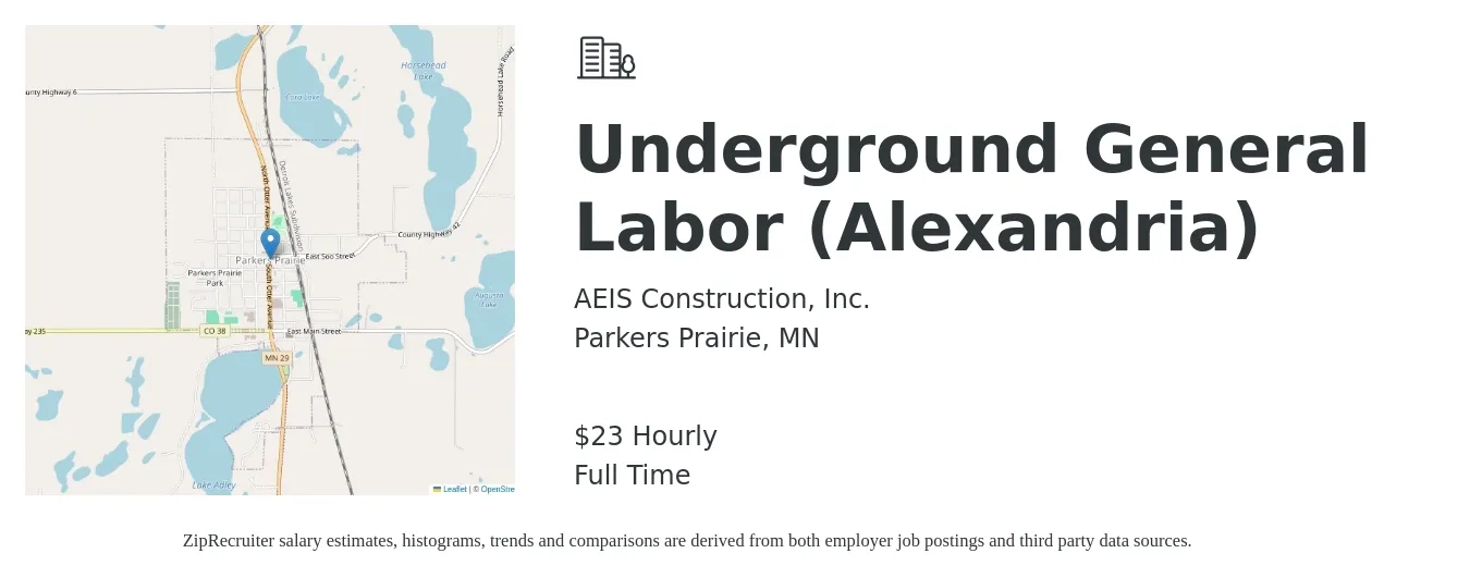 AEIS Construction, Inc. job posting for a Underground General Labor (Alexandria) in Parkers Prairie, MN with a salary of $24 Hourly with a map of Parkers Prairie location.