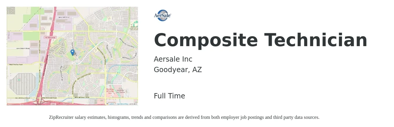 Aersale Inc job posting for a Composite Technician in Goodyear, AZ with a salary of $20 to $28 Hourly with a map of Goodyear location.