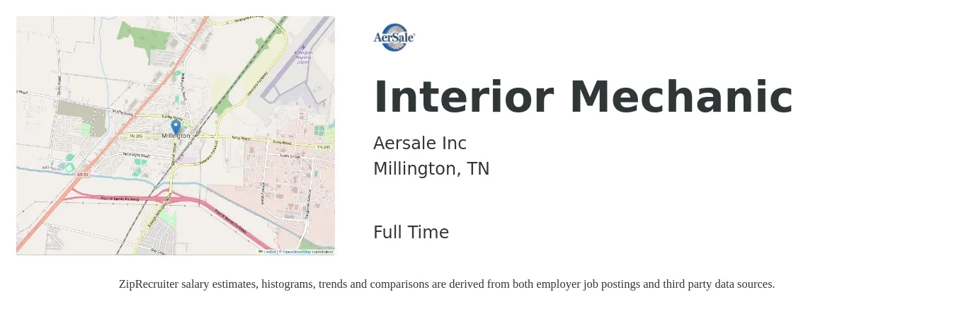 Aersale Inc job posting for a Interior Mechanic in Millington, TN with a salary of $22 to $31 Hourly with a map of Millington location.