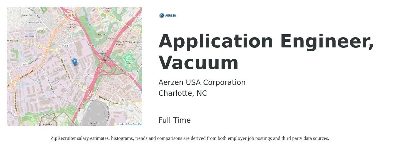 Aerzen USA Corporation job posting for a Application Engineer, Vacuum in Charlotte, NC with a salary of $79,000 to $127,000 Yearly with a map of Charlotte location.