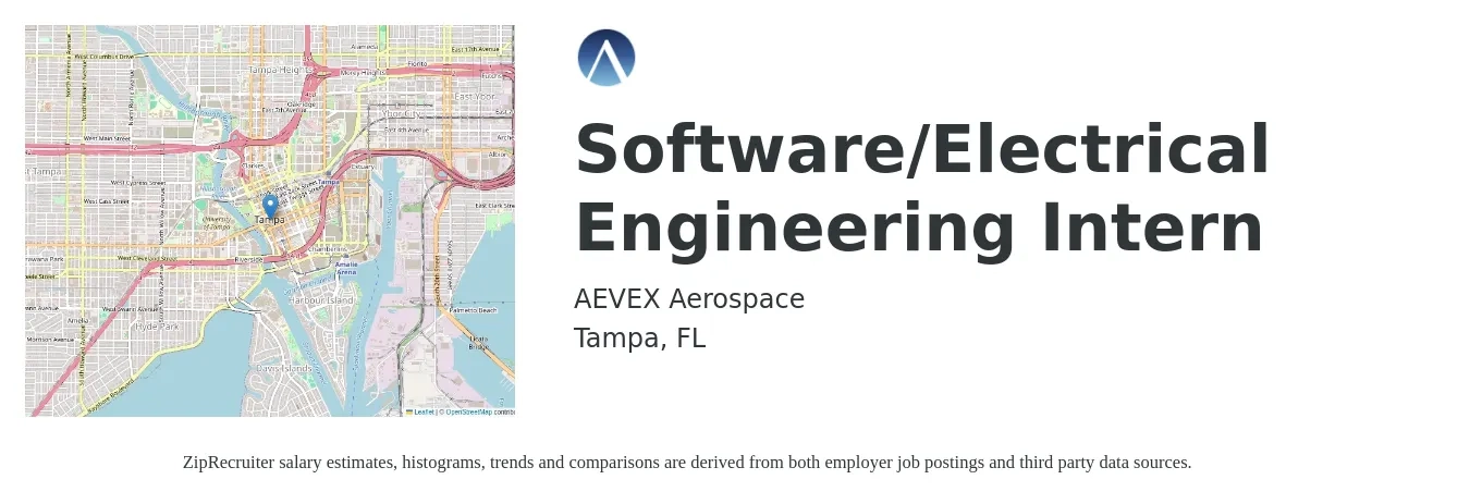 AEVEX Aerospace job posting for a Software/Electrical Engineering Intern in Tampa, FL with a salary of $18 to $24 Hourly with a map of Tampa location.