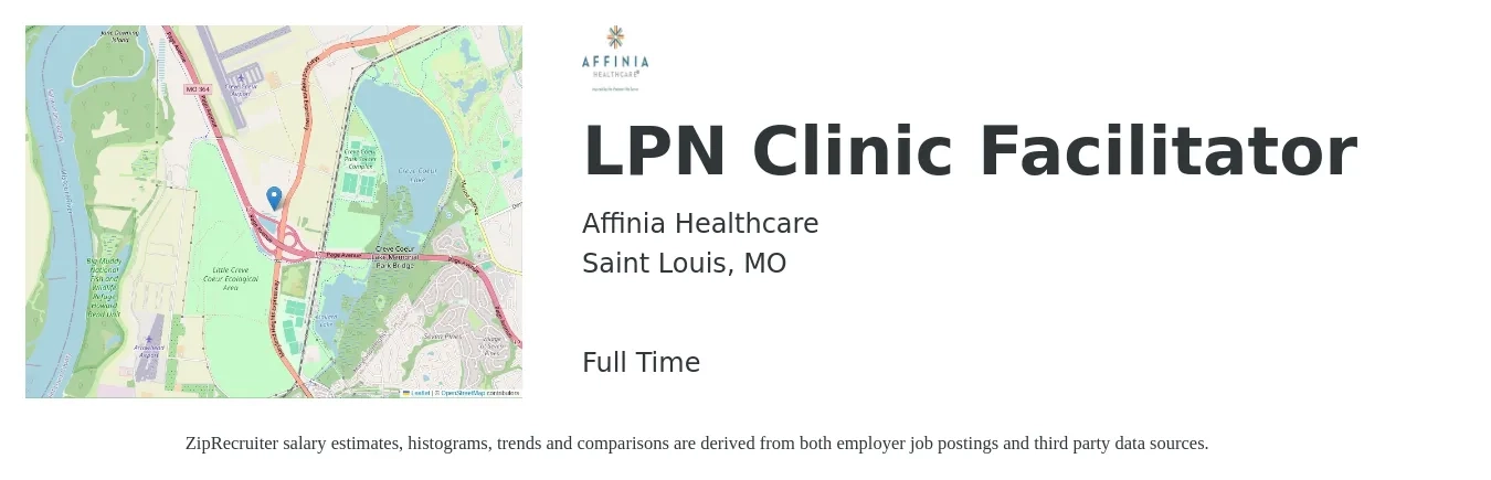 Affinia Healthcare job posting for a LPN Clinic Facilitator in Saint Louis, MO with a salary of $25 to $34 Hourly with a map of Saint Louis location.