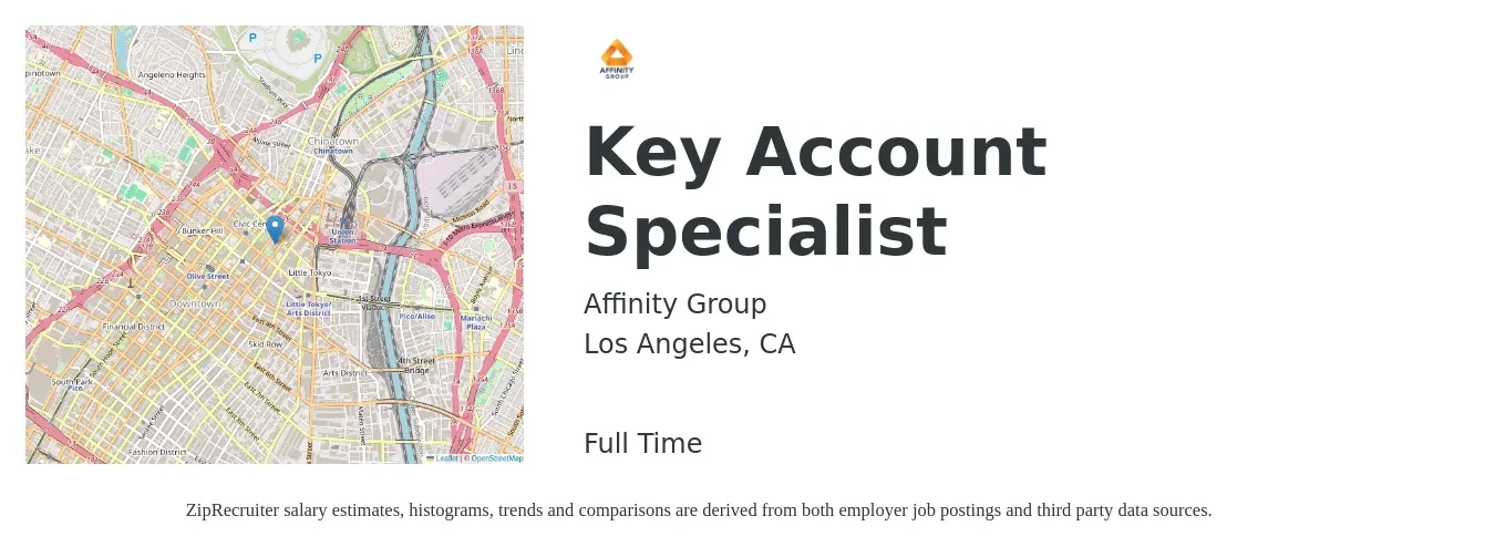 Affinity Group job posting for a Key Account Specialist in Los Angeles, CA with a salary of $20 to $28 Hourly with a map of Los Angeles location.