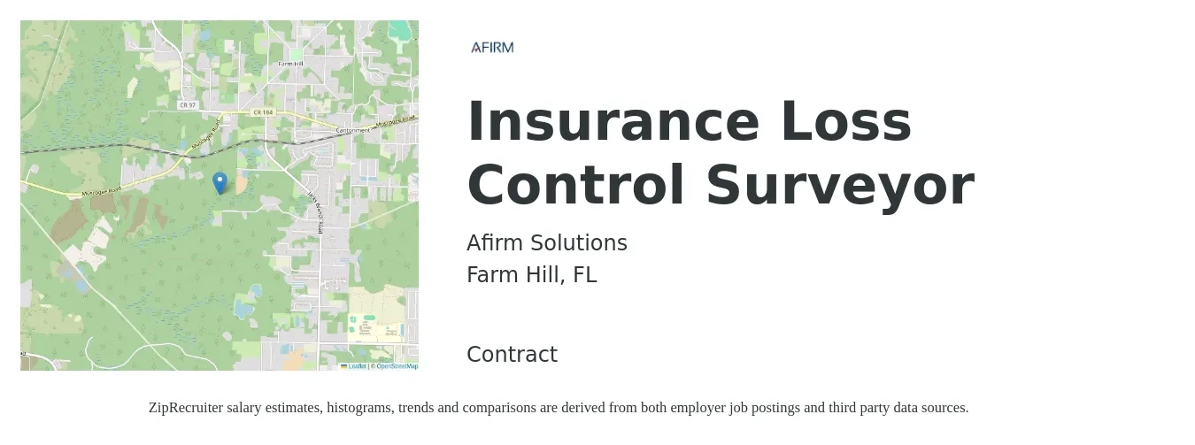Afirm Solutions job posting for a Insurance Loss Control Surveyor in Farm Hill, FL with a salary of $71,700 to $88,900 Yearly with a map of Farm Hill location.