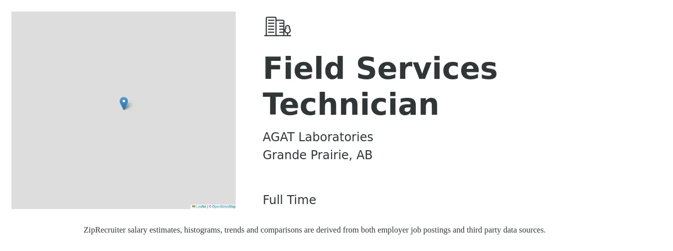 AGAT Laboratories job posting for a Field Services Technician in Grande Prairie, AB with a map of Grande Prairie location.
