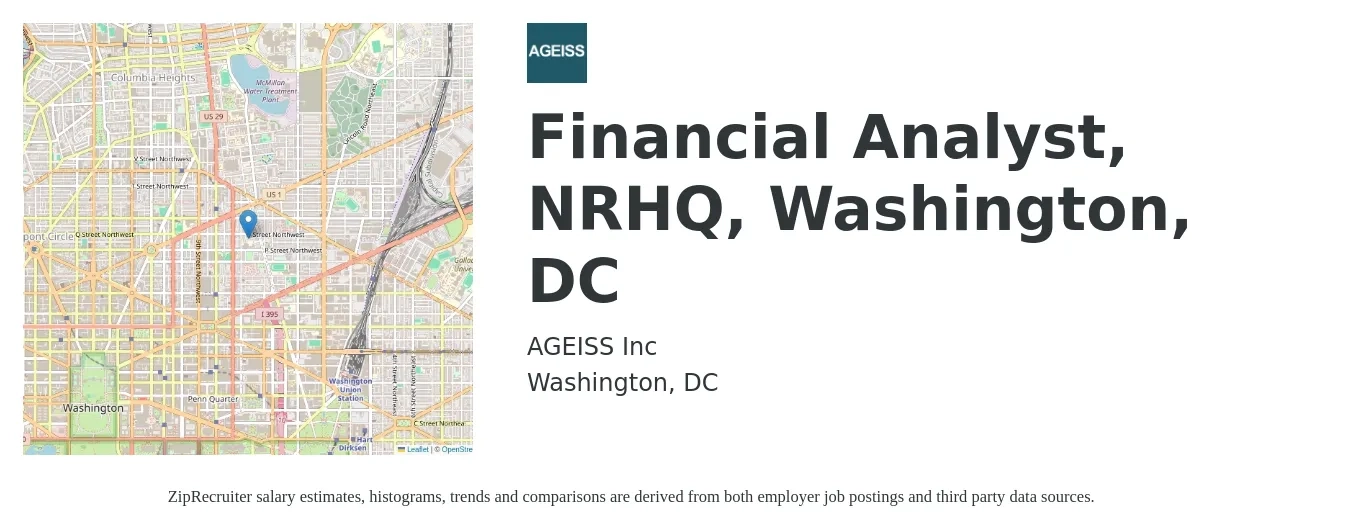 AGEISS Inc job posting for a Financial Analyst, NRHQ, Washington, DC in Washington, DC with a salary of $79,300 to $125,200 Yearly with a map of Washington location.