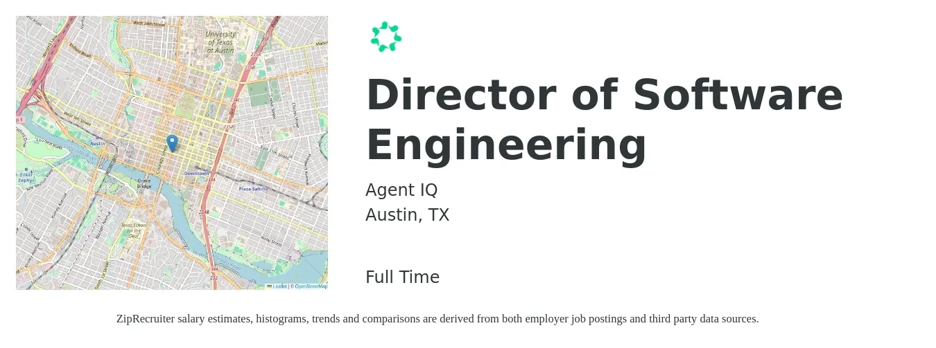 Agent IQ job posting for a Director of Software Engineering in Austin, TX with a salary of $250,800 Yearly with a map of Austin location.