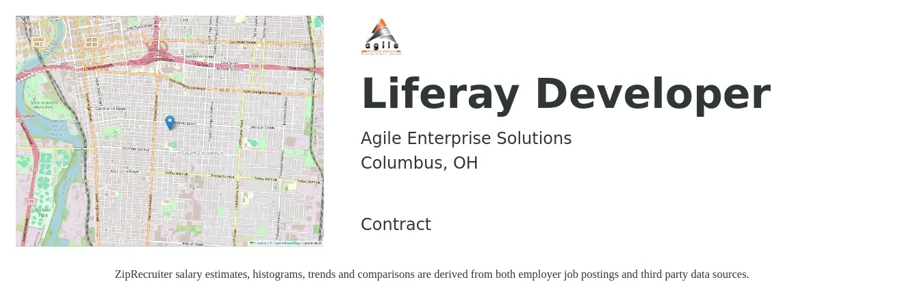 Agile Enterprise Solutions job posting for a Liferay Developer in Columbus, OH with a salary of $40 to $60 Hourly with a map of Columbus location.