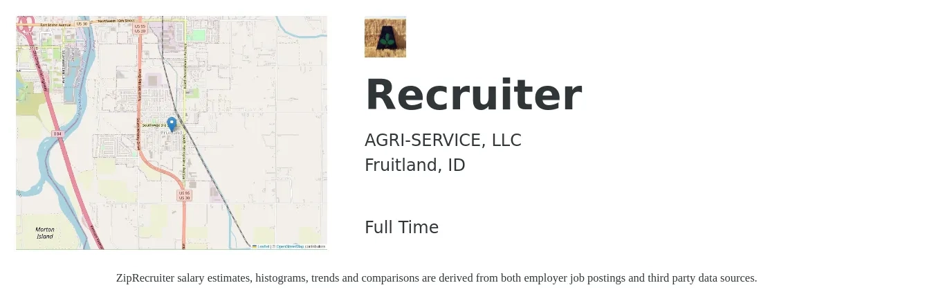 AGRI-SERVICE, LLC job posting for a Recruiter in Fruitland, ID with a salary of $19 to $30 Hourly with a map of Fruitland location.