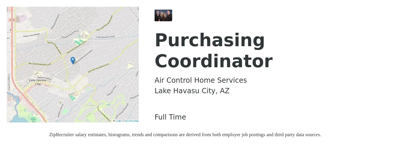 Air Control Home Services job posting for a Purchasing Coordinator in Lake Havasu City, AZ with a salary of $21 to $25 Hourly with a map of Lake Havasu City location.