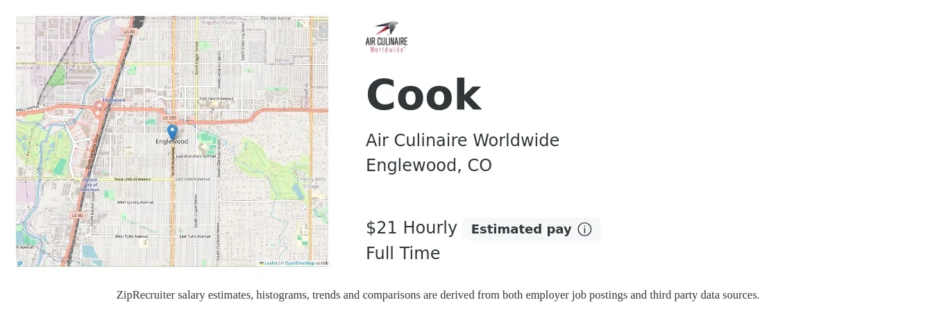 Air Culinaire Worldwide job posting for a Cook in Englewood, CO with a salary of $22 Hourly with a map of Englewood location.