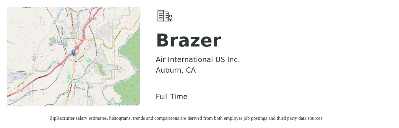 Air International US Inc. job posting for a Brazer in Auburn, CA with a salary of $19 to $26 Hourly with a map of Auburn location.