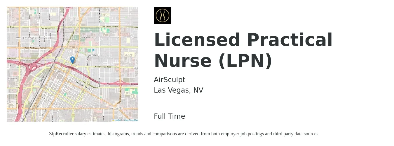 AirSculpt job posting for a Licensed Practical Nurse (LPN) in Las Vegas, NV with a salary of $24 to $34 Hourly with a map of Las Vegas location.