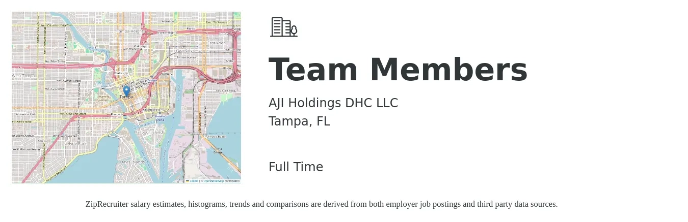 AJI Holdings DHC LLC job posting for a Team Members in Tampa, FL with a salary of $11 to $14 Hourly with a map of Tampa location.