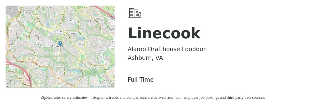 Alamo Drafthouse Loudoun job posting for a Linecook in Ashburn, VA with a salary of $16 to $20 Hourly with a map of Ashburn location.