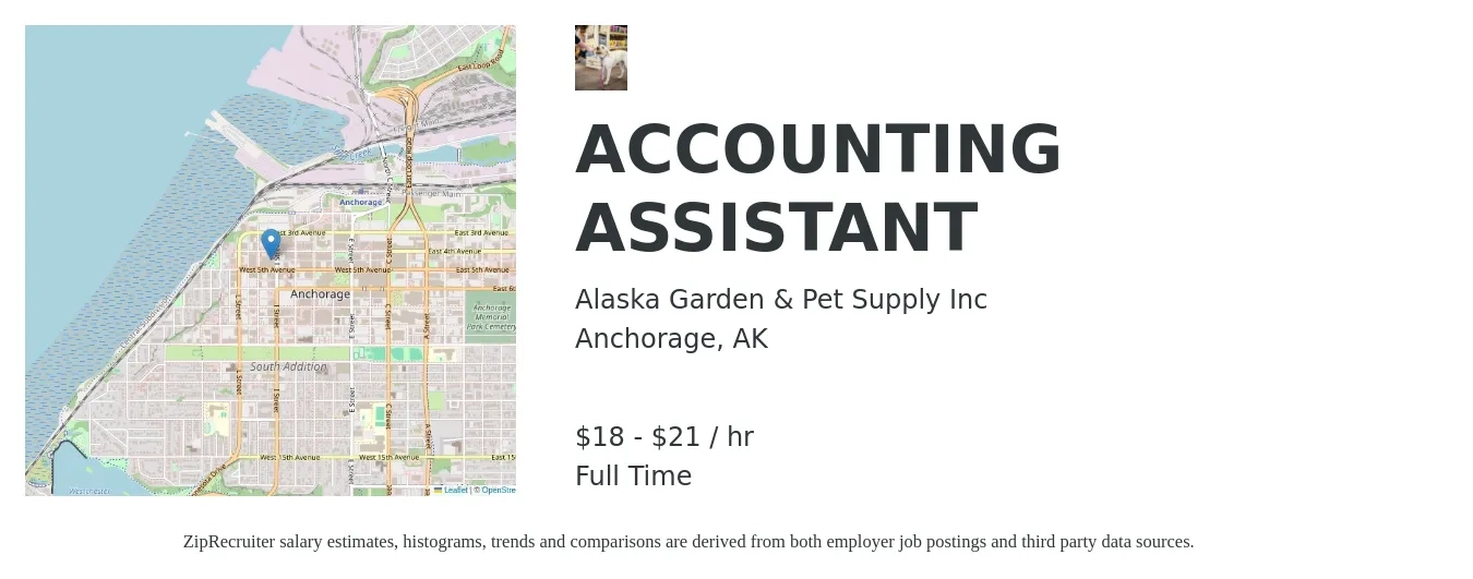 Alaska Garden & Pet Supply Inc job posting for a ACCOUNTING ASSISTANT in Anchorage, AK with a salary of $19 to $22 Hourly with a map of Anchorage location.