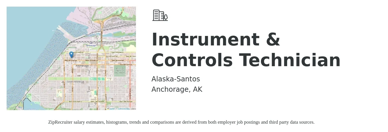 Alaska-Santos job posting for a Instrument & Controls Technician in Anchorage, AK with a salary of $31 to $44 Hourly with a map of Anchorage location.