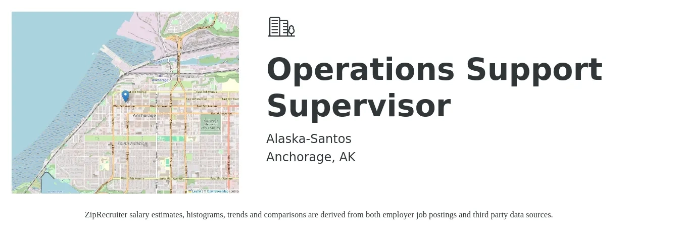 Alaska-Santos job posting for a Operations Support Supervisor in Anchorage, AK with a salary of $59,700 to $95,000 Yearly with a map of Anchorage location.