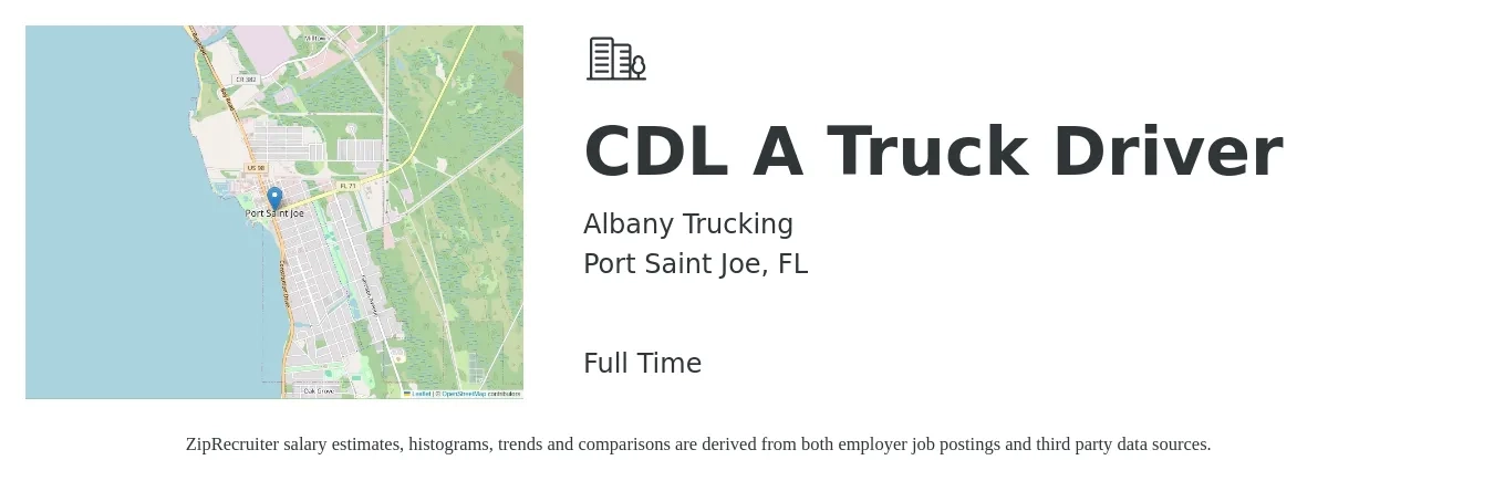 Albany Trucking job posting for a CDL A Truck Driver in Port Saint Joe, FL with a salary of $1,500 to $1,600 Weekly with a map of Port Saint Joe location.