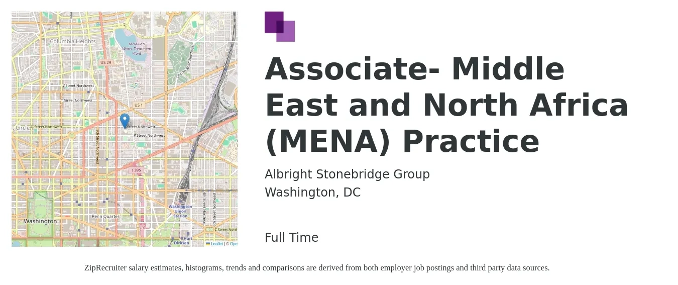 Albright Stonebridge Group job posting for a Associate- Middle East and North Africa (MENA) Practice in Washington, DC with a salary of $18 to $24 Hourly with a map of Washington location.